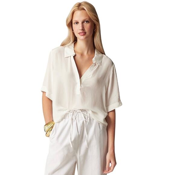 J.Crew Bungalow Popover Blouse M Pink Crepe de Chine V-Neck NWOT - Picture 7 of 7